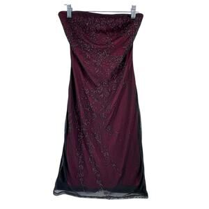 Charlotte Russe Vintage Y2K Strapless Mesh Bodycon Dress Burgundy party